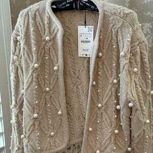 Zara pearl encrusted open cardigan jacket